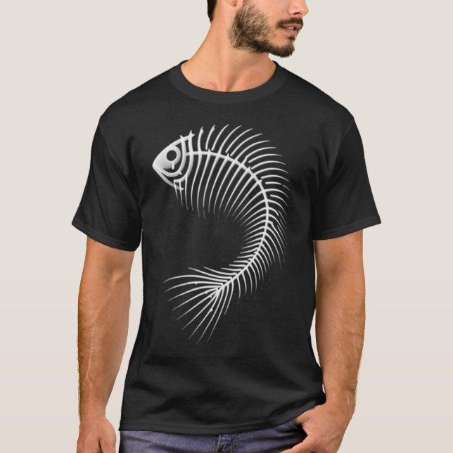 Camiseta Espinha de Peixe Abstrata Curva, Preto / Sem Fundo (Frente)