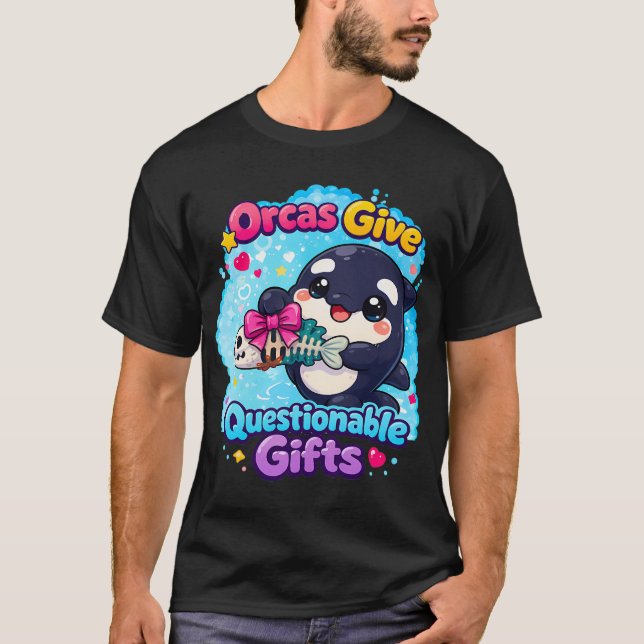 Camiseta Espinhas de Peixe - Orcas Dão Presentes Questionáv (Frente)
