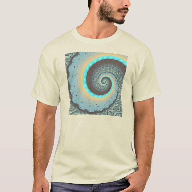 Camiseta Espiral de Arte Fractal Laranja abstrato azul Turq (Frente)