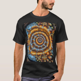 Camiseta espiral fractal azul e dourado