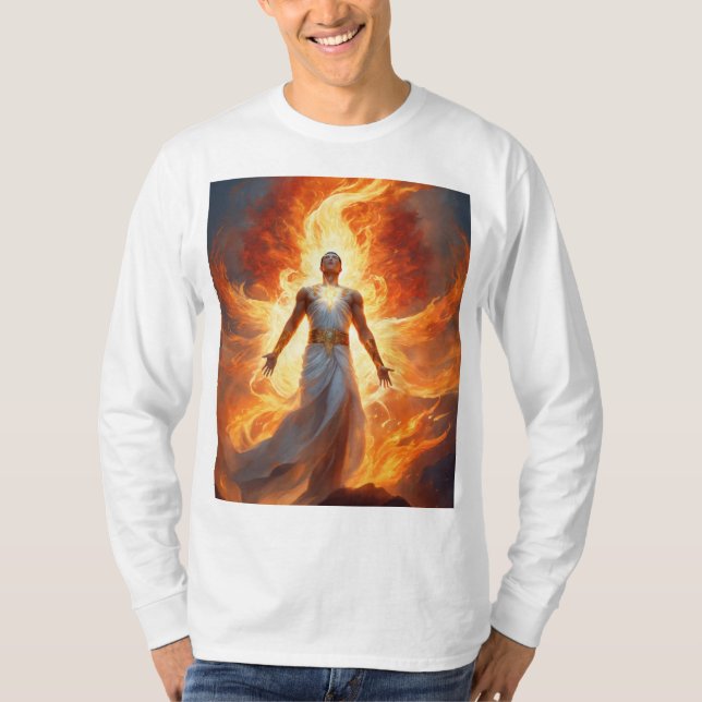 Camiseta Espírito Ascendente: Luz Radiante e Chamas (Frente)
