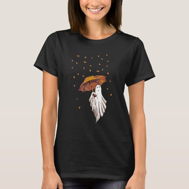 Camiseta Espírito Assustador Com Guarda-Chuva Segurando Gua (Frente)