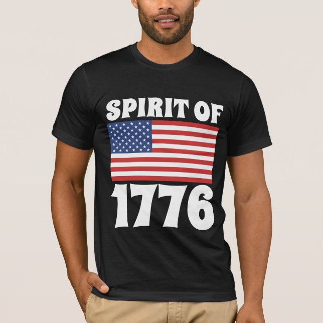 CAMISETA ESPÍRITO DE 1776 CAMISAS-T PRETAS PATRIÓTICAS (Frente)