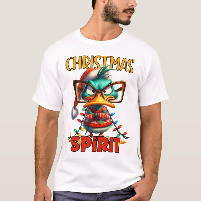 Camiseta Espírito de Natal - Natal Sarcástico e Grumpy Pato (Frente)