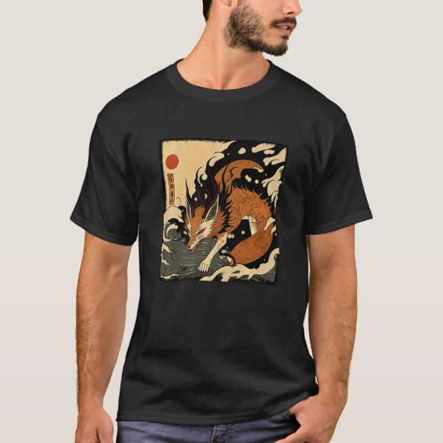 Camiseta Espírito de Raposa Japonês de Inari Kitsune 狐 火 Vi (Frente)
