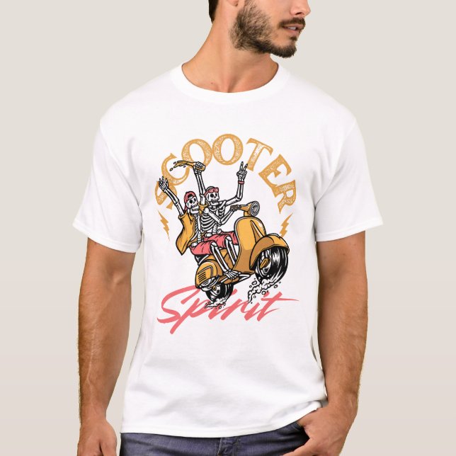 Camiseta Espírito de Scooter – Design de Piloto Esqueleto R (Frente)