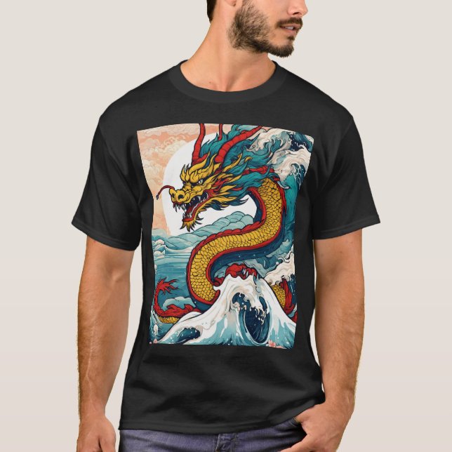 Camiseta Espírito do Oriente:Tee da Ilustração do Dragão Ja (Frente)