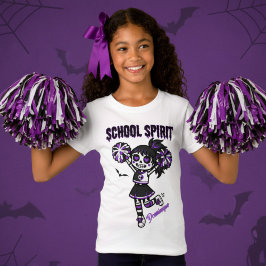 Camiseta Espírito Escolar de Halloween de Cheerleader Skele