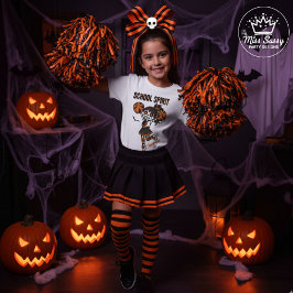 Camiseta Espírito Escolar de Halloween de Cheerleader Skele