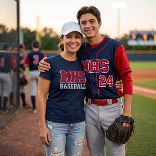 Camiseta Espírito Escolar Naval e Vermelho de Beisebol Cust