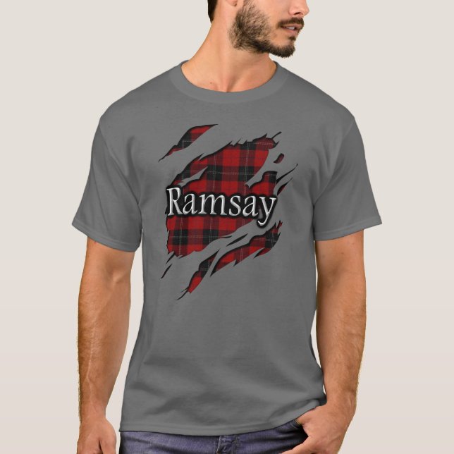 Camiseta Espírito preto vermelho do Tartan de Ramsay Ramsey (Frente)