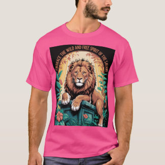 Camiseta Espírito Safari – Leão Majestoso com Selva Floral 