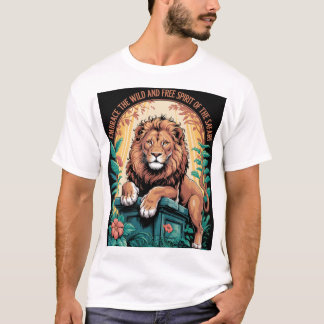 Camiseta Espírito Safari - Leão Majestoso com Selva Floral