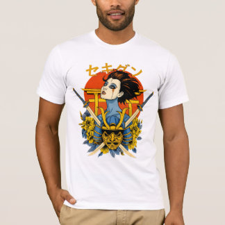 Camiseta Espírito Samurai: Mulher Japonesa com Duas Espadas