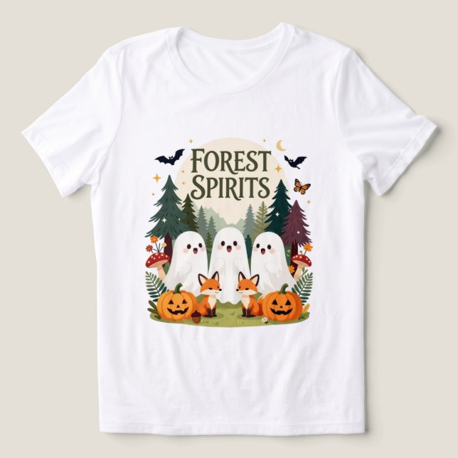 Camiseta Espíritos da Floresta Fantasmas e Raposas Hallowee (Design frontal)