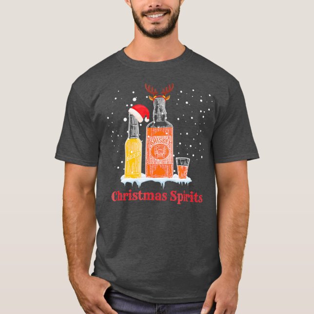 Camiseta Espíritos de Natal Engraçados Bebendos (Frente)