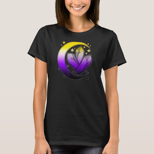 Camiseta Espiritual Celestial Não-Binário Orgulho Moon Boho (Frente)