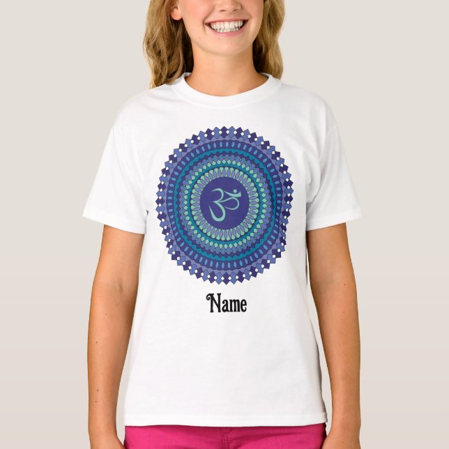 Camiseta Espiritual Mandala Om Purple Aqua Blue Personaliza (Frente)