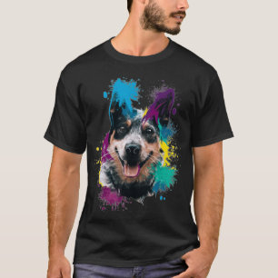 Camiseta Esplash Art Colorida Blue Heeler Cachorro Cachorro