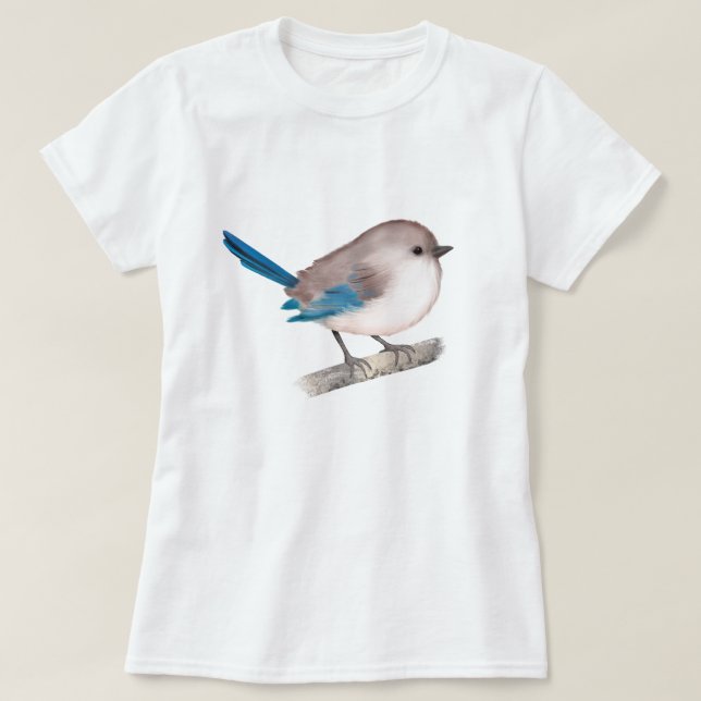 Camiseta Esplêndida Fairy Wren Bird em Branch (Frente do Design)