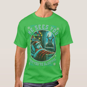 Camiseta Esplêndido Merry Krampus Ele Vê Você Vintage Ho