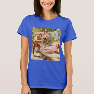 Camiseta Esportes Antigos, Crianças Jogam Stickball Basebal