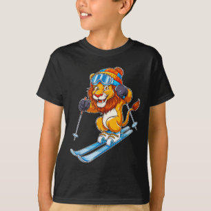 Camiseta Esportes de inverno com leão de esqui adorável