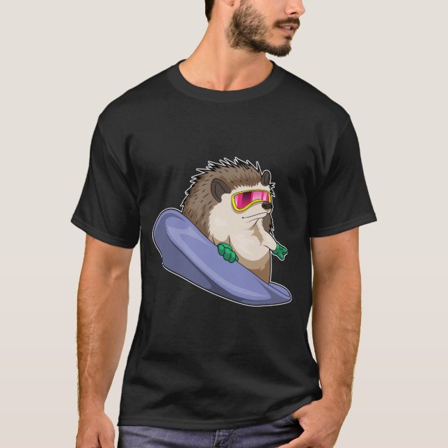 Camiseta Esportes de inverno Hedgehog Snowboard (Frente)