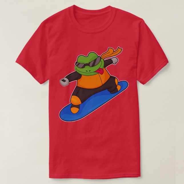 Camiseta Esportes de Snowboarder do sapo Snowboard (Frente do Design)