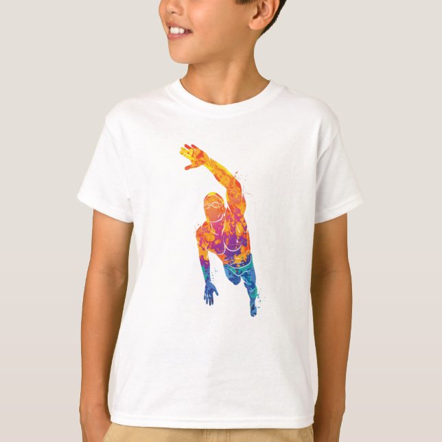 Camiseta Esportes de Swimmer com Cores Aquáticas (Frente)