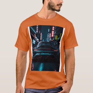 Camiseta Esportes negros de chá na cidade de neon japonesa 