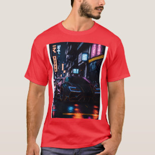 Camiseta Esportes negros na cidade de neon japonesa 2