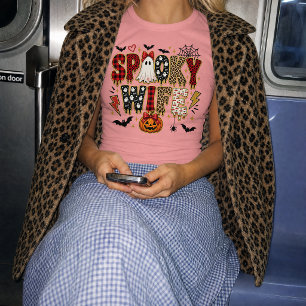 Camiseta Esposa Assustadora Halloween Estampa de Leopardo