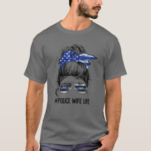 Camiseta Esposa da Polícia Mensageira Bun Thin Blue Line D