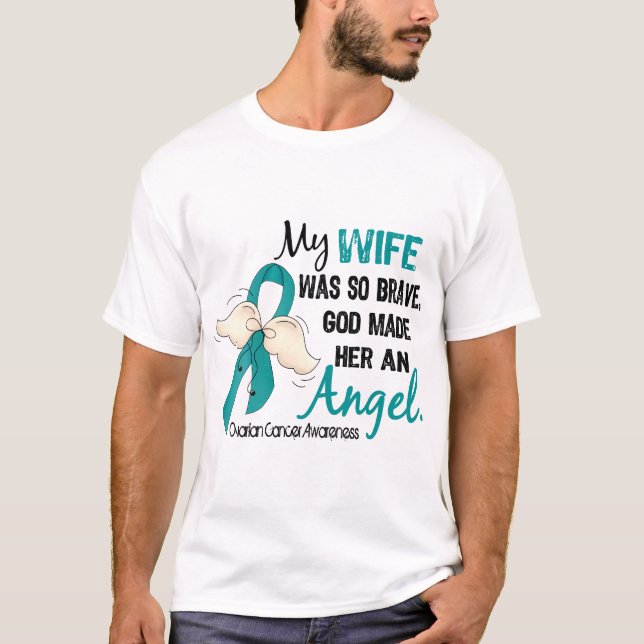 Camiseta Esposa do câncer de ovário do anjo 2 (Frente)