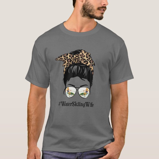 Camiseta Esposa Esposa Esquiar Cabelo Mensageiro Freio Leop (Frente)