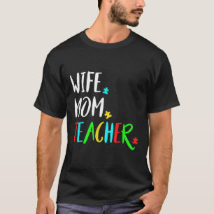 Camiseta Esposa Mãe Autismo Professora Desenho Para Educaçã