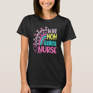 Camiseta Esposa Mãe Avó Enfermeira Feliz Mãe Arco-íris Leop