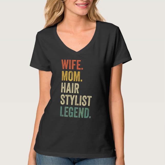 Camiseta Esposa Mãe Cabelo Estilo Legenda Hairdresser Salon (Frente)