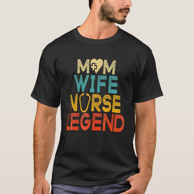 Camiseta Esposa Mãe Enfermeira Lenda Retro Grovvy Happy Mãe (Frente)