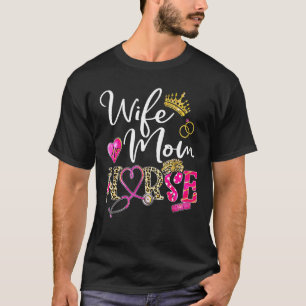 Camiseta Esposa Mãe Enfermeira Leopardo Para Mulheres Mamãe