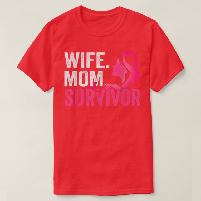 Camiseta Esposa Mãe Sobrevivente Rosa Fita Cancer De Fita A (Frente do Design)
