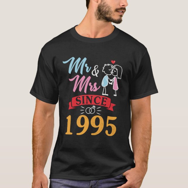 Camiseta Esposa Marido Sr. E Sra. Desde 1995 Casando-Se (Frente)