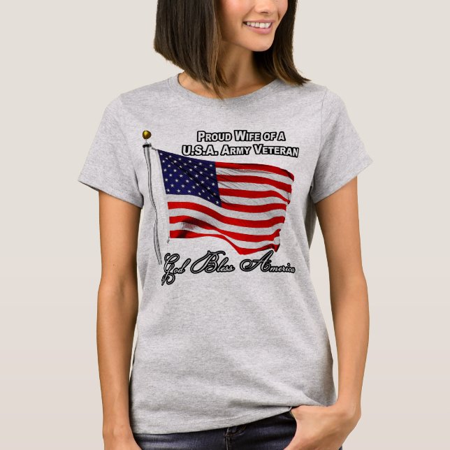 Camiseta Esposa Orgulhosa De Um Veterano Do Exército Dos EU (Frente)