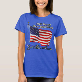 Camiseta Esposa Orgulhosa De Um Veterano Dos EUA Com Bandei