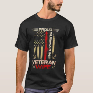 Camiseta Esposa Orgulhosa de Veterano de Submarino Bandeira