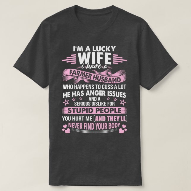 Camiseta Esposa Sortuda De Um Marido Farmante Orgulhosa T S (Frente do Design)