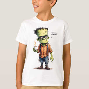 Camiseta Espresso-acordar, Frankenstein com um café.