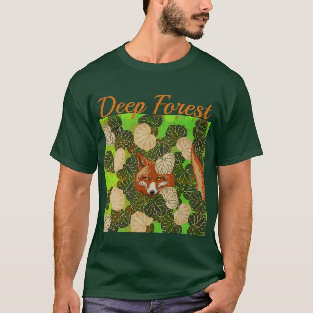 CAMISETA ESPUMA VERMELHA ENTRE FOLHAS VERDE E FOLIAGEM (Frente)
