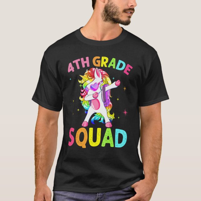 Camiseta Esquadrão 4º Grau Dabbing Unicorn de volta à escol (Frente)